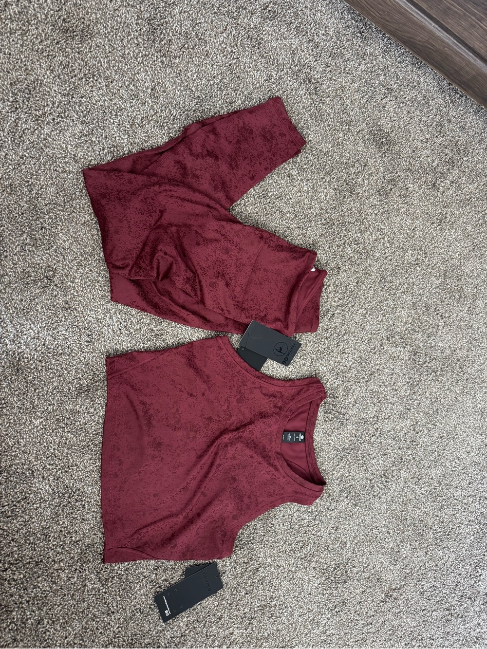Maroon Two-Piece Athletic Crop Top Set 90° by reflex
